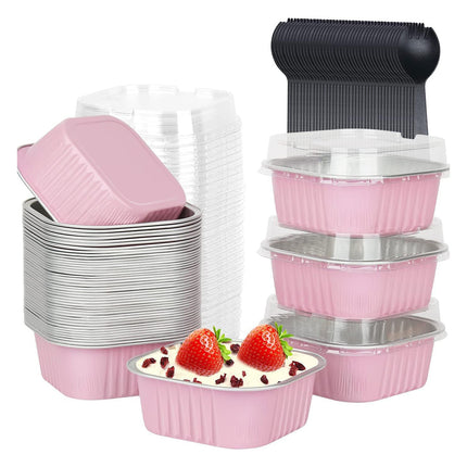 Foil Dessert Cups with Lid and Spork 200PCS Cake Containers Takeaway Party