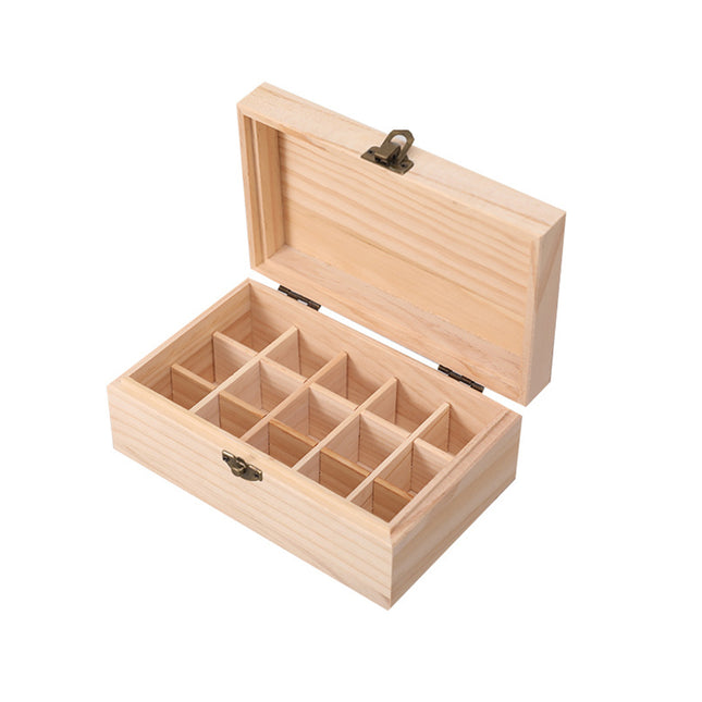 Large Capacity Solid Wood Essential Oil Storage Box 15 Grid Organizer Durable