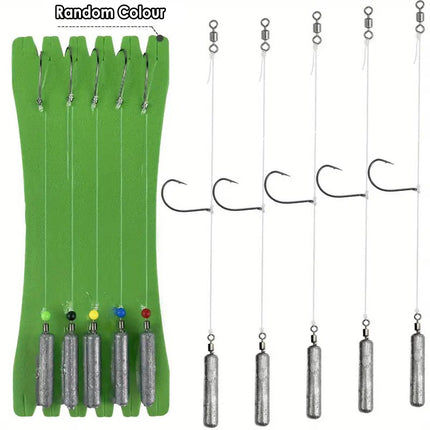 5 Pack Fishing Drop Hook Lead Sinker Bait Rig Board Tackle Accessories Set
