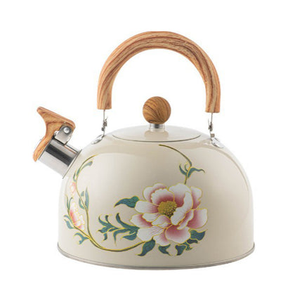 3L Stainless Steel Whistling Kettle Floral Anti Scald Handle for Gas Stove Top
