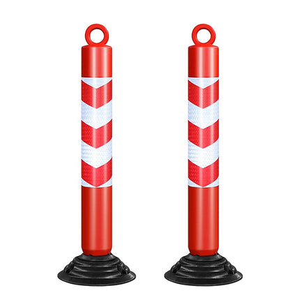 Reflective Warning Post 2PCS 80cm Detachable Rubber Base Red White Safety