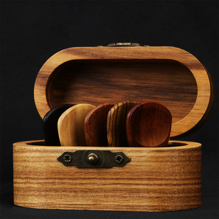 Solid Wood Guitar Pick Storage Case Moistureproof Durable Portable with Dividers