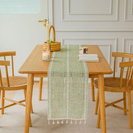 Solid Colour Woven Hollow Fringe Table Runner Home Dining Tablecloth Decoration