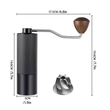 Hand Crank Coffee Grinder Stainless Steel Burr Mill Portable Black Wood Knob