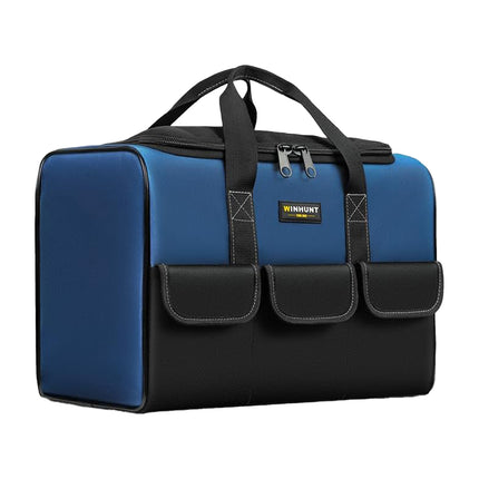 Large capacity Oxford cloth tool bag 43x23x29cm navy blue - closed view showing external pockets and carry handle