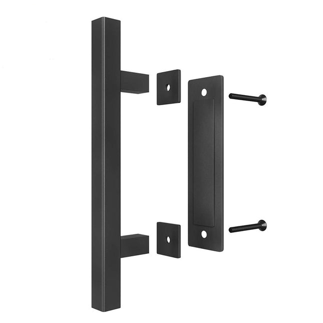 Black Carbon Steel Door Handle Easy to Install Durable Sturdy for Home Barn Door