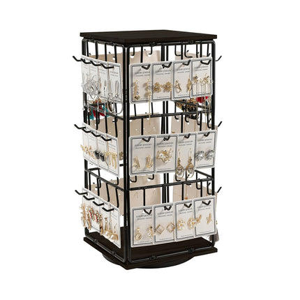 360 Rotation Earring Display Stand Wood Iron Holds 48 Pairs Jewelry Organizer