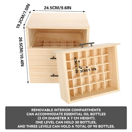 Large Capacity Essential Oil Storage Box 3-Layer Drawers 90 Grids Organizer
