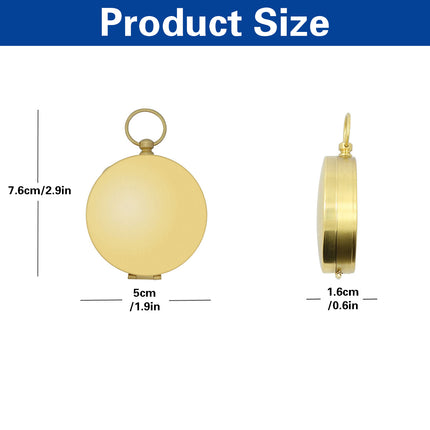 2PCS Copper Compass with Flip Cover and Hook Nightlight Camping Navigation