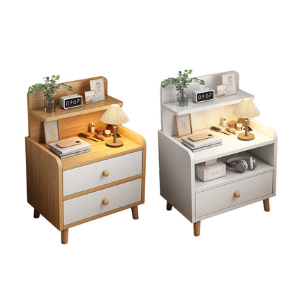 Minimalist Bedside Table 40cm White 1 Drawer or Khaki 2 Drawer with Open Shelf