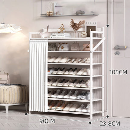 Bamboo Foldable Entryway Shoe Rack with Dust Curtain Home Apartment Shoe Storage