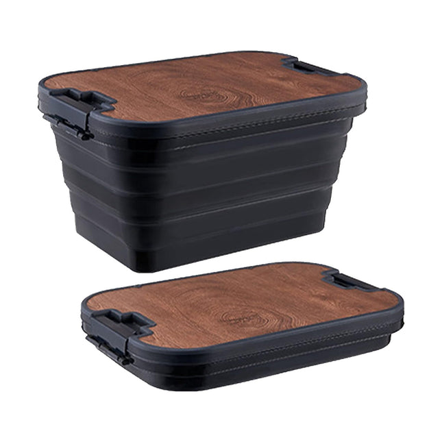 Outdoor Foldable Storage Box 30L with Wooden Lid Table Camping Picnic Car Boot
