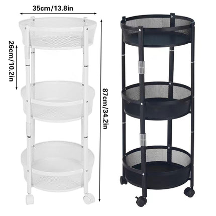Foldable 3 Tier Rolling Cart Metal Vegetable Storage Basket Organizer Trolley