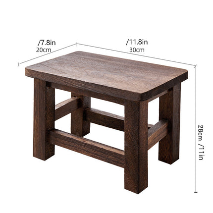 Solid Wood Low Stool Vintage Shoe Changing Home Entryway Retro Footstool Brown