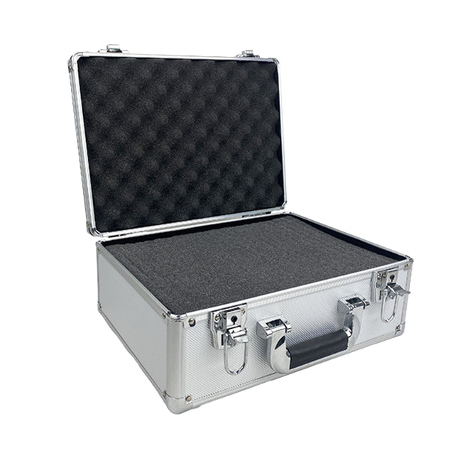 Aluminium storage case open showing customisable foam insert - portable tool equipment carry case