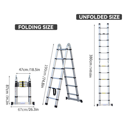Retractable Ladder 320/380cm Aluminium Alloy Anti-Slip Striper Pedals Stable