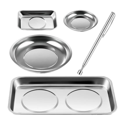 5PCS Stainless Steel Tool Tray Storage Set with Strong Iron-Grip Sturdy for Garage Workshop