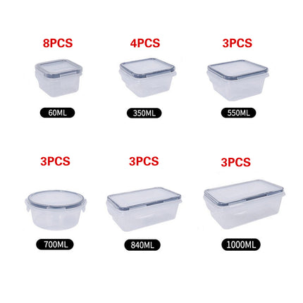 24PCS Kitchen Fridge Food Storage Containers Food Safe 60-1000ml Clear Stackable