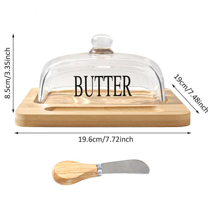 Butter Dish Glass Lid Cheese Cake Dessert Box Storage Container Kitchen Table