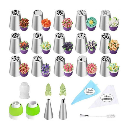 Russian Piping Tips Cake Decorating Set - 14 or 32 PCS Stainless Steel Nozzles