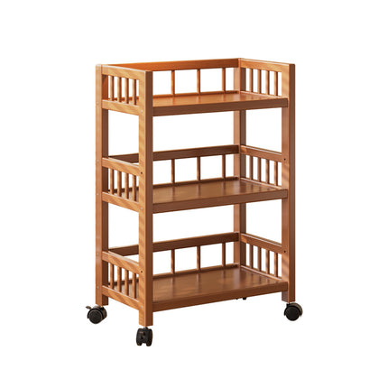 3 Tier Movable Storage Rack with Wheels Sturdy Bamboo for Kitchen Storage Use