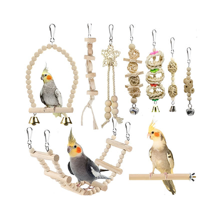 Bird Chew Toys Wooden Color 9-Piece Set Swing Hanging Bridge for Parrots AUS