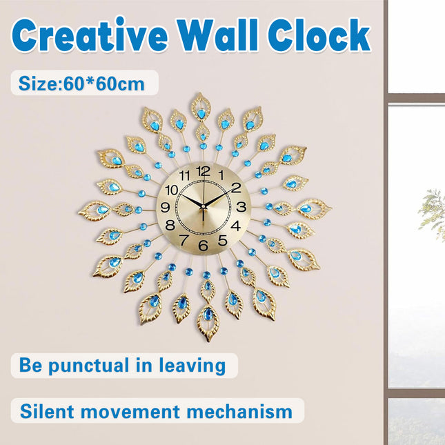 Wall Clock 60cm Large 3D Modern Crystal Luxury Round Home Decor Clock