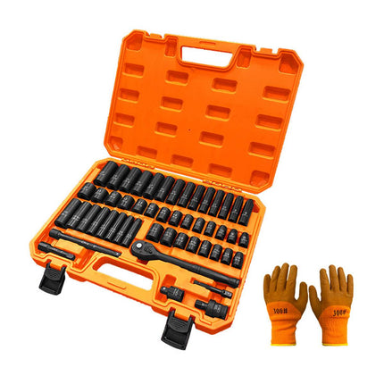 Mechanic Impact Socket Set 50pc Ratchet Wrench Extension Bar with Work Gloves
