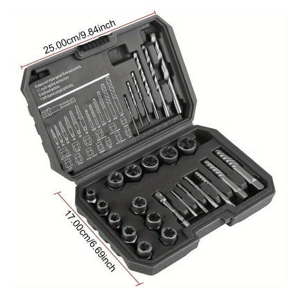 26pcs Multi Size Bolt Extractor Kit Broken Screw Removal Tool Damaged Thread