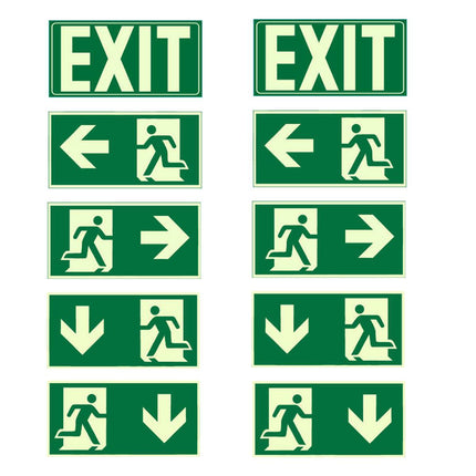 Glow in the Dark Exit Sign Stickers 10 Pack 30x15cm