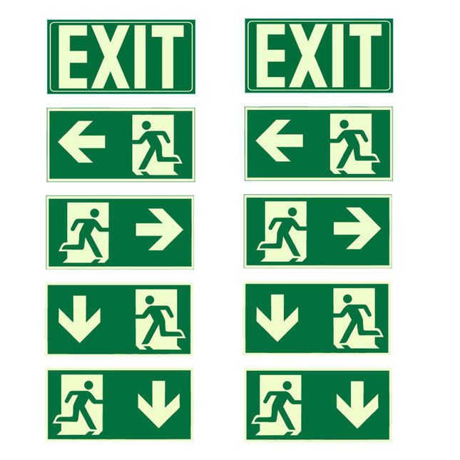 Glow in the Dark Exit Sign Stickers 10 Pack 30x15cm