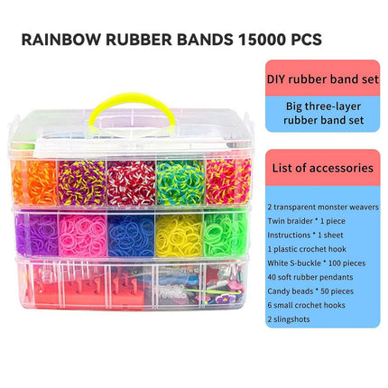 15000Pcs Rainbow Rubber Bands with 3 Layer Storage Case Weaving DIY Craft Set