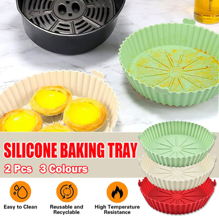 2PCS Silicone Air Fryer Baking Pan Round Household Tray Reusable Non Stick