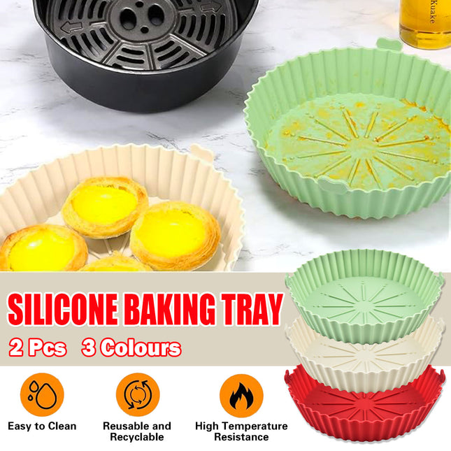 2PCS Silicone Air Fryer Baking Pan Round Household Tray Reusable Non Stick