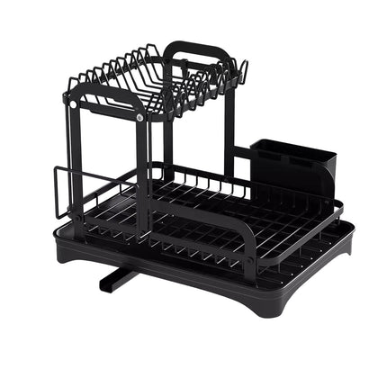 Kitchen Dish Drying Rack 2 Tier Carbon Steel Black 42x30x32cm Telescopic Drain