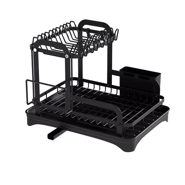 Kitchen Dish Drying Rack 2 Tier Carbon Steel Black 42x30x32cm Telescopic Drain