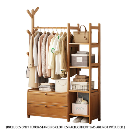 Bamboo Floor-Standing Coat Rack Indoor with Storage Drawer Space Saving Stable