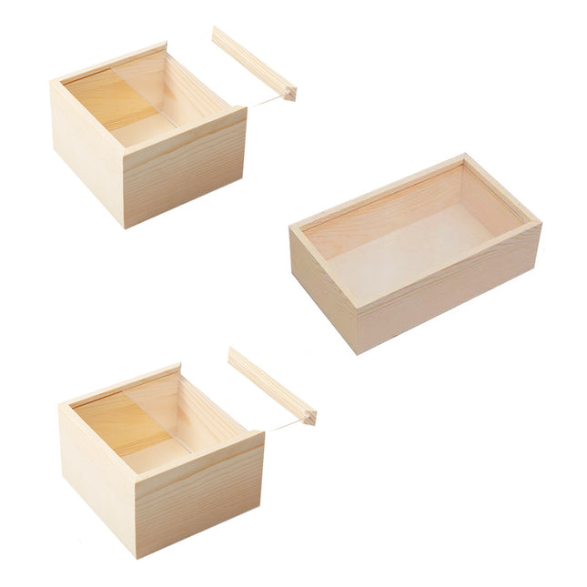 Solid Wood Storage Box with Acrylic Sliding Lid Pull Out Gift Packaging Case