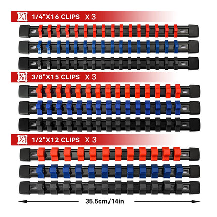 9PCS Socket Holder Rail Organizer 1/4 3/8 1/2 Inch for Garage Workshop Tool Use