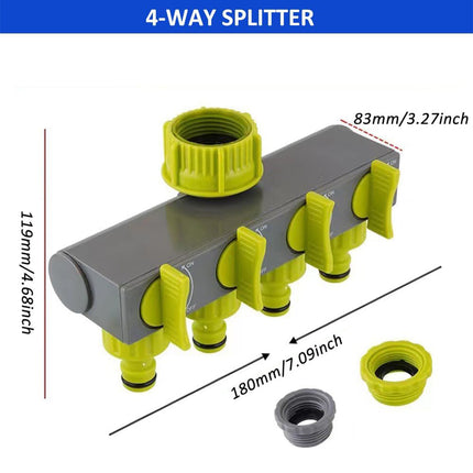 Garden Hose Splitter 4 Way Tap Connector With Valve for Lawn Irrigation System