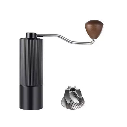 Hand Crank Coffee Grinder Stainless Steel Burr Mill Portable Black Wood Knob