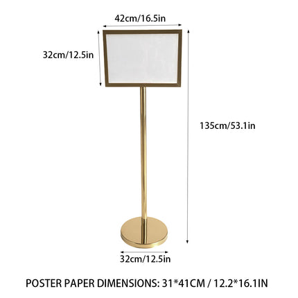 Gold A3 Floor Menu Display Stand Stainless Steel