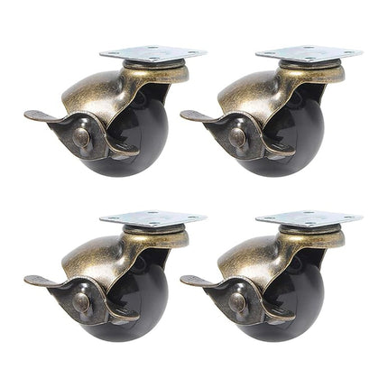 4PCS Bronze Furniture Caster Wheels Spherical PP Sofa Brake Universal Roller Set