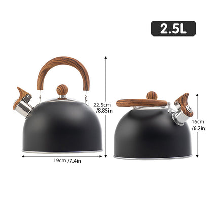 2.5L Matte Black Whistling Kettle Foldable Handle Stainless Steel Gas Electric
