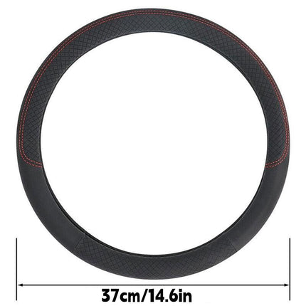 Breathable Car Steering Wheel Black Cover Pu Leather Anti-Slip Interiors 15inch