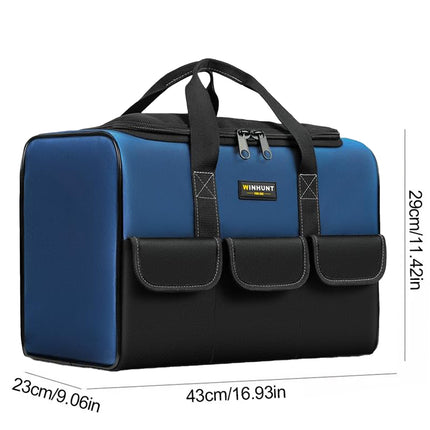 Large capacity Oxford cloth tool bag dimensions - 43cm x 23cm x 29cm size guide for hand carry tool storage bag