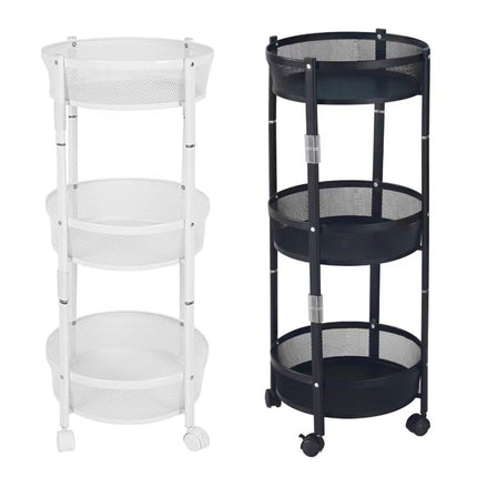 Foldable 3 Tier Rolling Cart Metal Vegetable Storage Basket Organizer Trolley