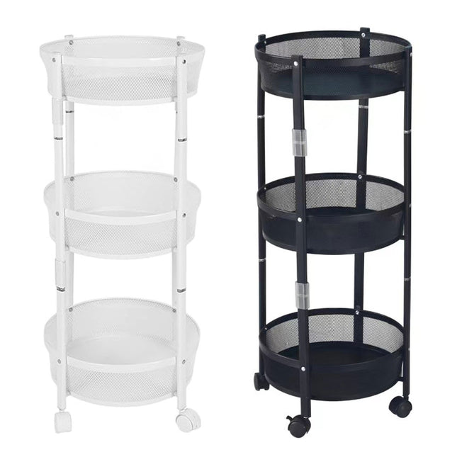 Foldable 3 Tier Rolling Cart Metal Vegetable Storage Basket Organizer Trolley