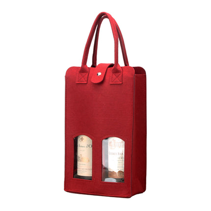 Wine Gift Bag Felt Double Bottle Clear Window Snap Closure Handle Carrier