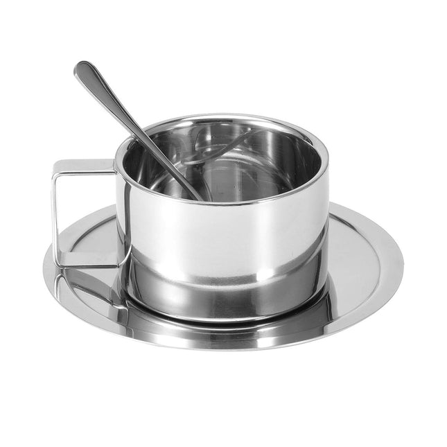 200ml Stainless Steel Espresso Coffee Cup Saucer and Spoon Set Milan Style